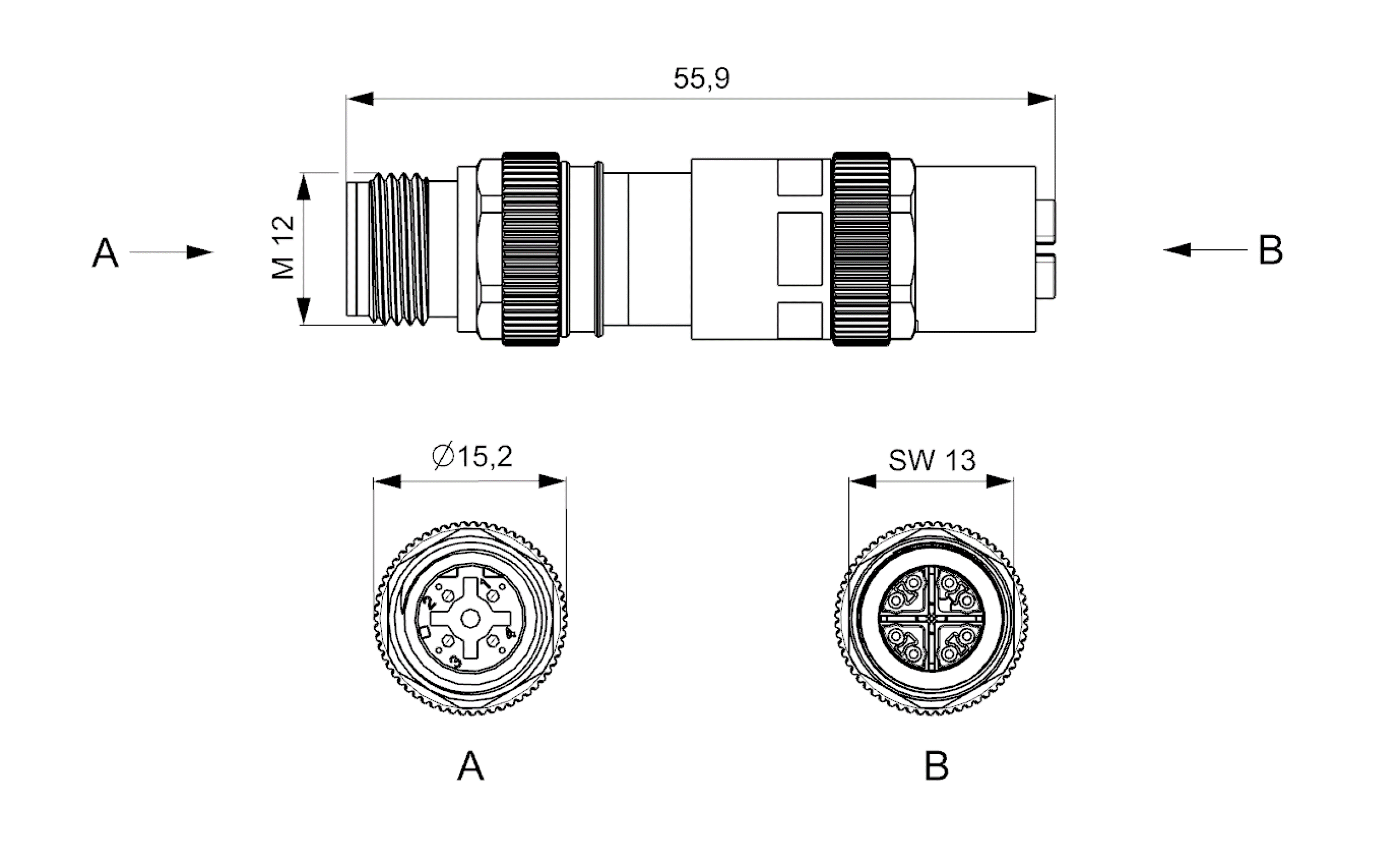 Adapter M12 male/ female B-cod. / D-Sub 9-pol. 90°